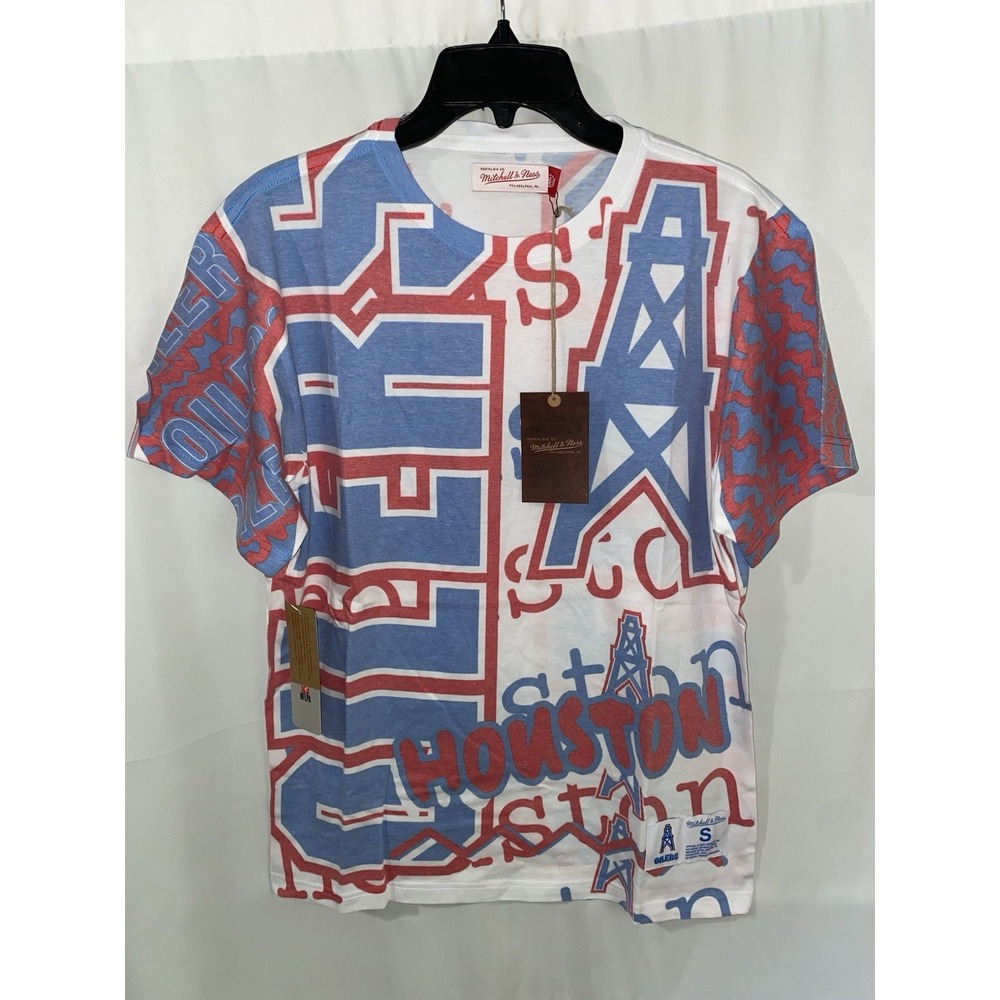 NWT Mitchell & Ness Houston Oilers All Over Print T Shirt Mens Small